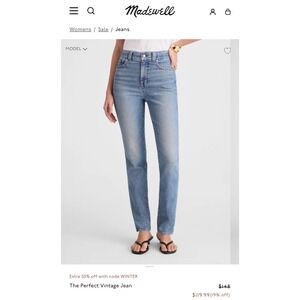 Madewell The Perfect Vintage Jean Light Wash Straight Leg Denim Size 32T